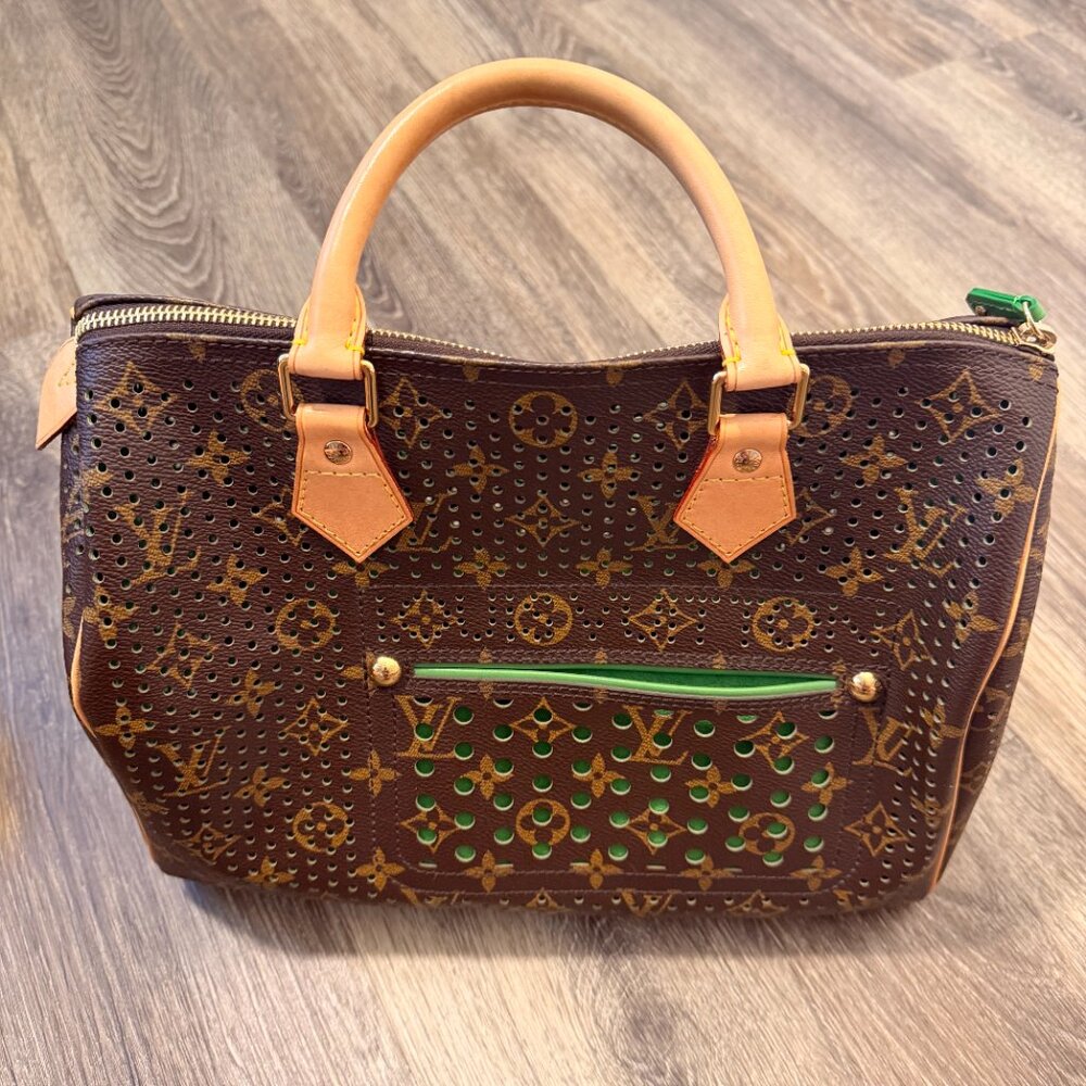 Louis Vuitton Brown Monogram Perforated Tote with Green Trim - Picture 2 of 12